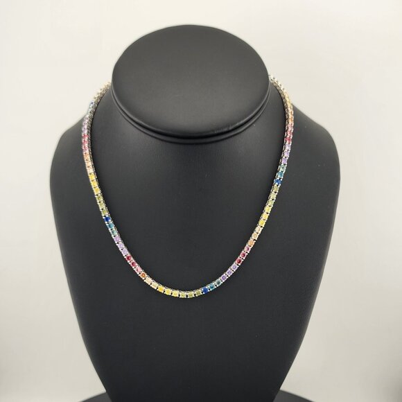 Jewelry - Rainbow Radiance – Sterling Silver Multi-Gemstone Tennis Necklace